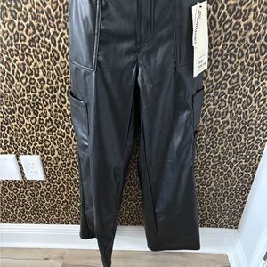 Women faux leather Black Cargo Pants